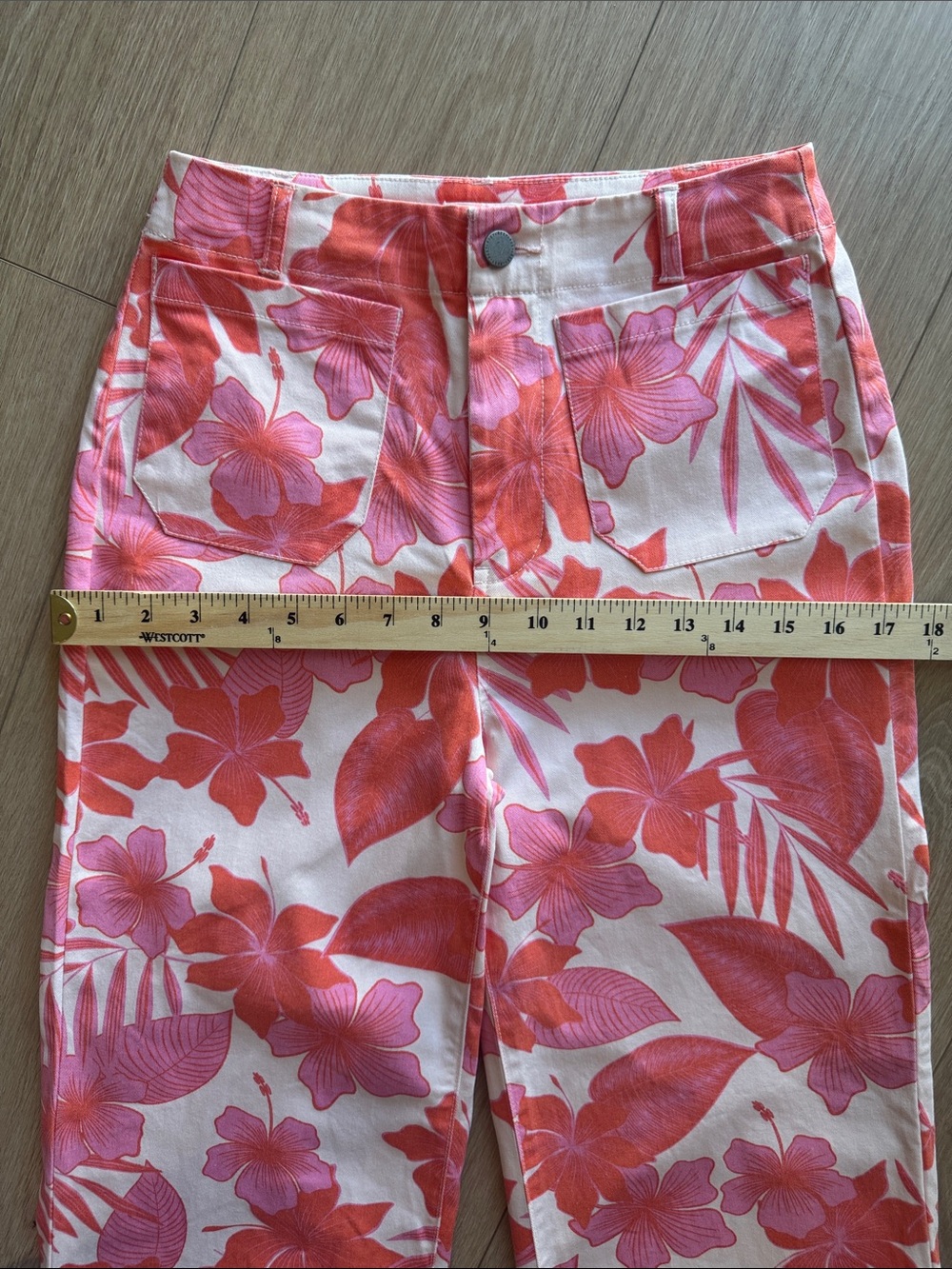 Roxy Coastal Cruiser Wide Leg Trousers Pale Dogwood Hibiscus Size 27 - Picture 14 of 16